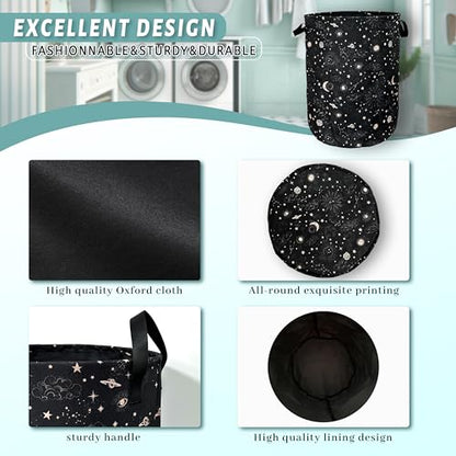 Moon and Stars Laundry Basket Oxford Cloth Foldable Hamper 18.9" x 16.5" - color: Funny Moon and Stars Galaxy