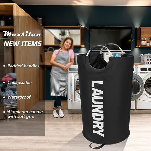 Maxsilan 125L X-Large Laundry Basket Bag, Collapsible Tall Hamper, Black - color: Black, size: 125L
