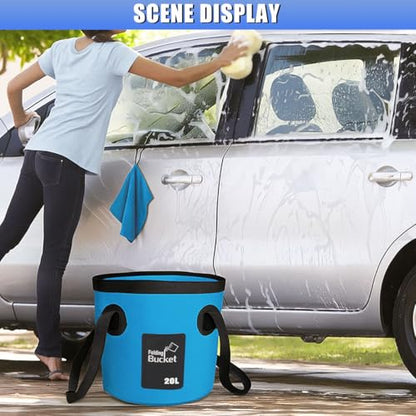 5 Gallon Collapsible Bucket with Handle for Car Washing (Blue) - color: Blue