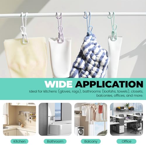 12 Pack Clothes Pins with Hooks, Hanging Clips Anti Rust Metal Laundry Hooks, Multifunctional Hanger Clips for Towels Socks Outdoor Clothesline Closet