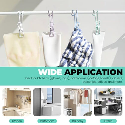 12 Pack Clothes Pins with Hooks, Hanging Clips Anti Rust Metal Laundry Hooks, Multifunctional Hanger Clips for Towels Socks Outdoor Clothesline Closet
