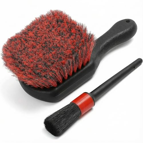 TAKAVU Wheel & Tire Brush, Soft Bristle Short Handle, Scratch-Safe (Red) - color: Red