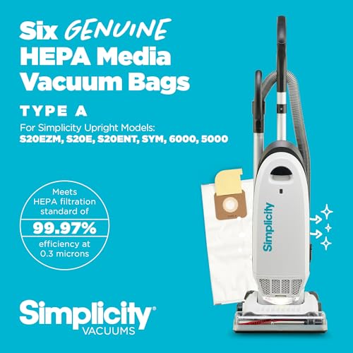 Simplicity Vacuum Bags Type A, SAH-6 Hepa Vacuum Replacement Bags, 6-Pack - size: Pack of 6