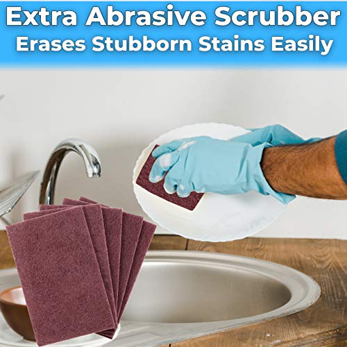 Heavy Duty XL Red Scouring Pads. 6x9 in 10 Pack of Scrubber Tools for Cleaning Stainless Steel Pots, Pans, Grills and Griddles. Extra Large Pad for Outdoor Use on Railings and Tiles. - size: 5 Count (Pack of 2)