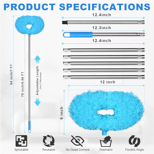 Storystore Ceiling Fan Cleaner Duster, Adjustable Microfiber Duster - color: Round-blue, size: 7FT