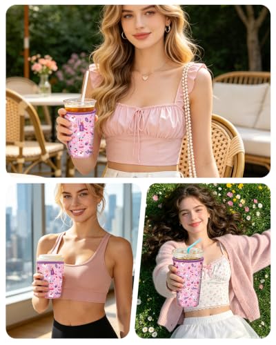 Fintie 3 Pack Reusable Iced Coffee Sleeve Insulated Drink Cup Cover - color: Pink Sweet