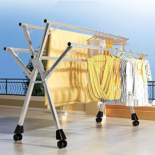 5Poles Clothes Drying Rack, Portable Drying Rack Clothing, Blanket Rack Clothesline with 20 Windproof Hooks for Indoor/Outdoor Use