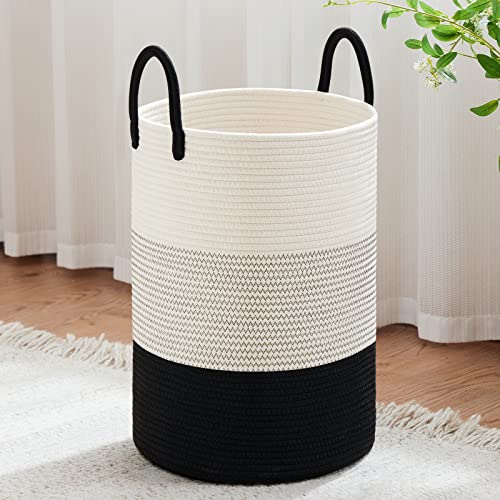 VIPOSCO 72L Tall Woven Laundry Basket Hamper, White Black - color: White & Black, size: 72L