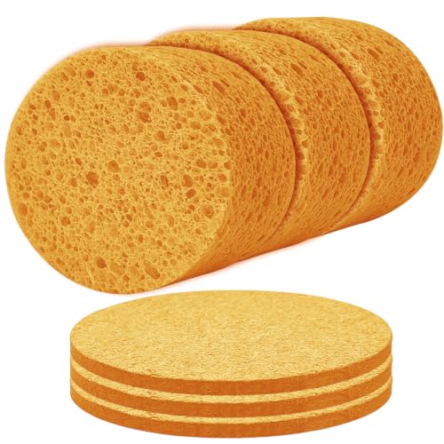 3-Pack Large Sponge, Kitchen Sponges, Handy Sponges, Cellulose Sponges, Dish Washing Sponge, Natural Sponge, Car Washing Sponge, Eco Friendly Sponge (Round, 4" X 4" X 2"), Yellow - color: B-yellow