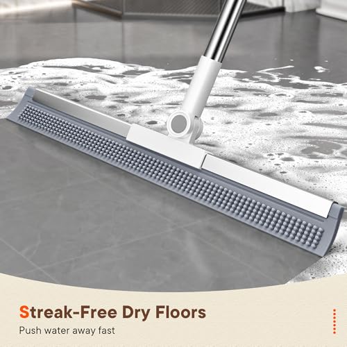 2-in-1 Floor Squeegee Broom, 180-Degree Head, 2 Microfiber Pads - size: 16in / 4-Section Handle / 2 Pads