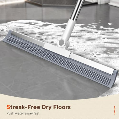 2-in-1 Floor Squeegee Broom, 180-Degree Head, 2 Microfiber Pads - size: 16in / 4-Section Handle / 2 Pads