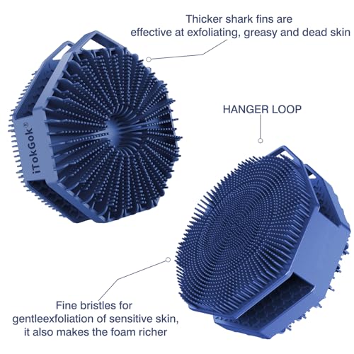 iTOKGOK® 2-in-1 Silver-Infused Silicone Body Scrubber, Double-Sided Design Body Brush Body Scrubber Exfoliating Body Brushes for Sensitive Skin for Showering, Silicone Loofah - Blue - color: Blue