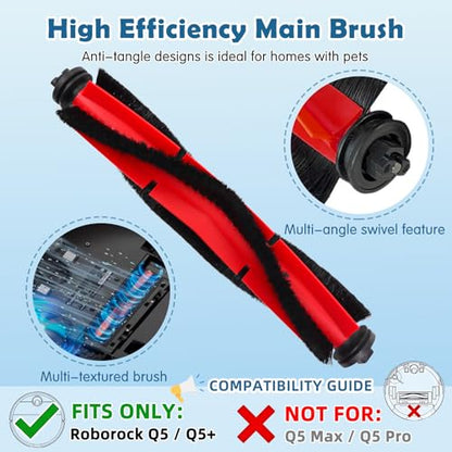 VIEWALL 20Pcs Q5 Replacement Accessories Kit Compatible with Roborock Q5 / Q5+ Plus Robot Vacuum, 2 Main Brushes, 8 HEPA Filters, 8 Side Brushes, 1 Cleaning Tool, 1 Screwdriver, Black, VW-Q5-RP-20P