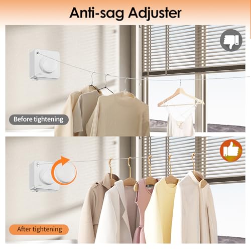 Yejay Retractable Clothesline Indoor, Non-Sagging Clothes Line Retracting Outdoors,Wall Mounted Heavy Duty Clothes Drying Line, Space-Saving Laundry Line for Balcony, Bathroom - 15.7Ft (White) - color: White