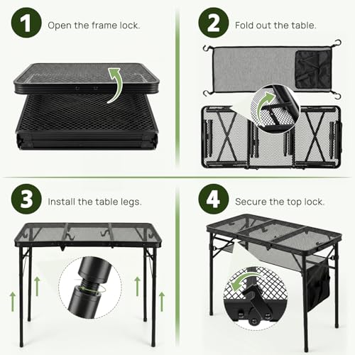 Folding Grill Table, 34"x16" Portable Camping Table with Storage Pocket, Heat Resistant & Waterproof Outdoor Picnic Table, Sturdy Lightweight for Travel Cooking BBQ, Camping, Backyard - size: 34"L x 16"W x 27"H