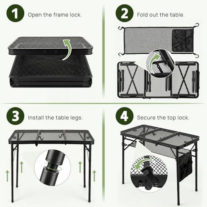 Folding Grill Table, 34"x16" Portable Camping Table with Storage Pocket, Heat Resistant & Waterproof Outdoor Picnic Table, Sturdy Lightweight for Travel Cooking BBQ, Camping, Backyard - size: 34"L x 16"W x 27"H