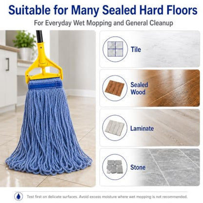 24 oz Loop-End Cotton String Mop Head, Heavy Duty String Mop Refills, 6 Inch Headband, Mop Head Replacement for Home, Industrial and Commercial Use (blue-6pc) - color: Blue-6pc