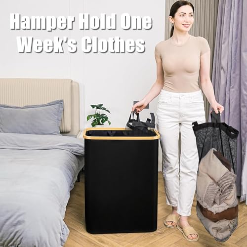 Hampers for Laundry Basket with Lid, 160L Large Laundry Hamper 3 Section - color: Black, size: 160L