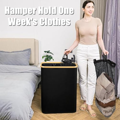 Hampers for Laundry Basket with Lid, 160L Large Laundry Hamper 3 Section - color: Black, size: 160L