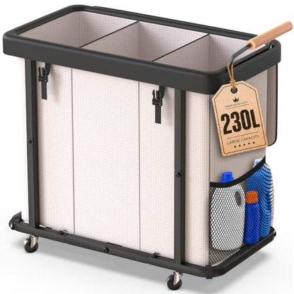 Laundry Hamper 3 Section,Rolling Laundry Basket with Wheels and Lid,White - color: White-3 Section, size: 60 Gal