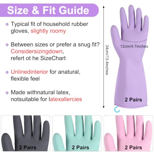 8 Pairs Dish Washing Gloves Bulk with 20 Pcs Hanging Hooks - Heavy Duty Rubber Guantes Para Lavar Platos for Kitchen & Cleaning, Non-Slip, Waterproof, Reusable Dishwashing Gloves Long Cuffs