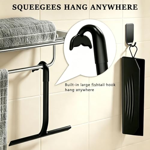 2PACK Shower Squeegee for Glass Doors All-One-Piece Silicone with Hook