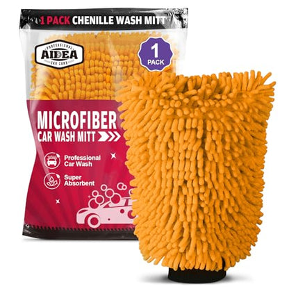 AIDEA Car Wash Mitt Microfiber, 1PK, Car Wash Brush, 7.12''X10.14'' - color: Orange, size: 1PK-7.12''X10.14''