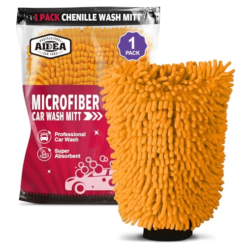 AIDEA Car Wash Mitt Microfiber, 1PK, Car Wash Brush, 7.12''X10.14'' - color: Orange, size: 1PK-7.12''X10.14''