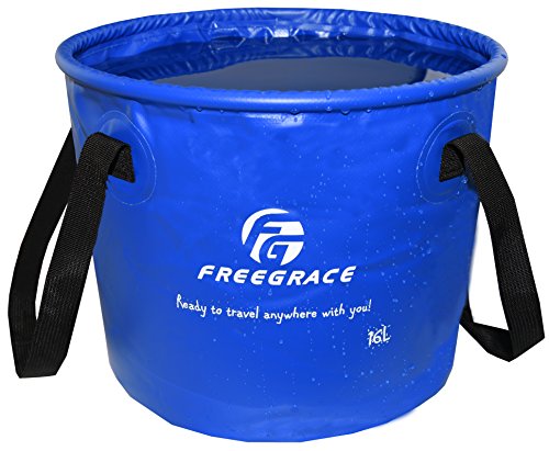 Freegrace Collapsible Water Bucket 16L Portable Camping Sink and Wash Basin - color: Navy Blue, size: 16L