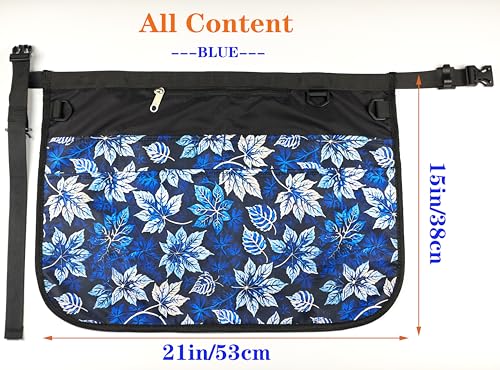 Bafelia Waterproof Server Apron for Women with 7 Pockets - color: Blue Leaves