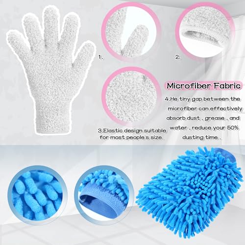 Potchen 6 Pcs Microfiber Dusting Mitt Glove for Plant - color: Pink,white,blue
