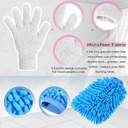 Potchen 6 Pcs Microfiber Dusting Mitt Glove for Plant - color: Pink,white,blue