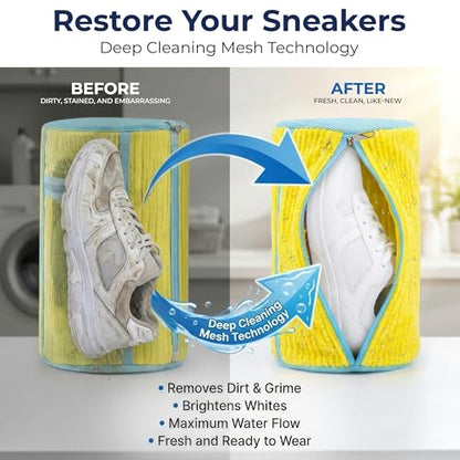 Shoe Washing Machine Bag (2 Pack) – 360° Thick Protection, Highly Durable Mesh Sneaker Washer w/Zipper Lock & Side Pockets – Deep Cleaning Sneaker Laundry Bag for Spotless Shoes - color: Yellow 2pcs
