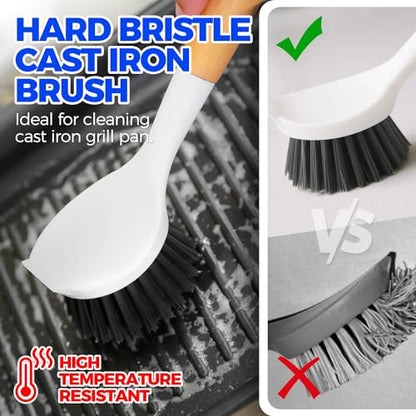 Holikme 3 Pack Dish Brush with Bamboo Handle Cleaning Brush,White Black - color: White Yellow Black