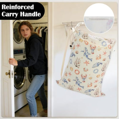 Canvas Laundry Bag with Shoulder Strap & Drawstring,23"W x 29"H Ocean Life - color: Ocean Wanderer