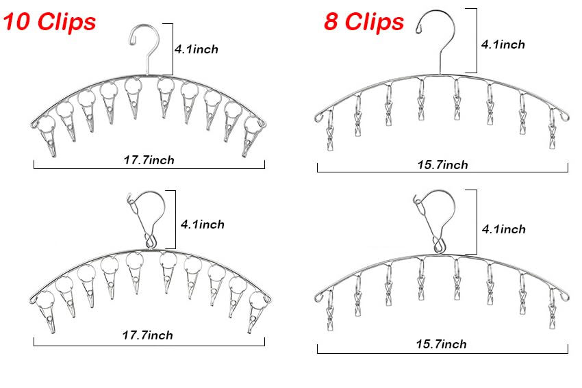 Strong Stainless Steel Laundry Drying Rack Clothes Hanger with 10 Clothespins Indoor Space Saver Hanging Clothing Organizer Mitten Sock Hangers - color: 10 Clips Metal