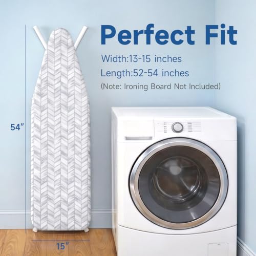 Whitmor Reversible Ironing Board Cover with Extra-Thick 9mm Fiber Pad Fits 15 x 54 in - color: Marbled Chevron and Gray, size: 54x15 Inches