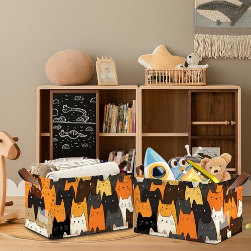 Funny Cat Storage Baskets,Foldable Organizer Bin with Handles for Home Living Room Bedroom Closet Box 17x11.5x10Inch - color: Funny Cat