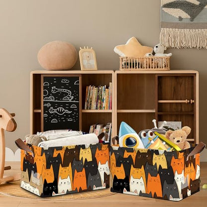 Funny Cat Storage Baskets,Foldable Organizer Bin with Handles for Home Living Room Bedroom Closet Box 17x11.5x10Inch - color: Funny Cat