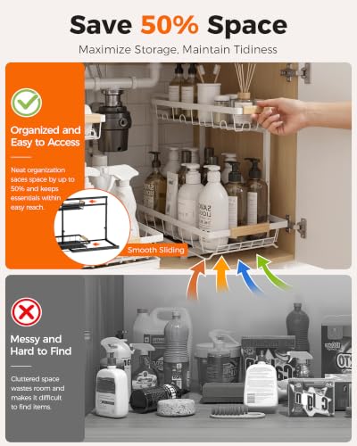 Sevenblue 2-Pack 2-Tier Height Adjustable Under Sink Organizer & Storage - color: White, size: Extra Large