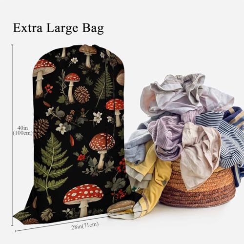 Swono Mushrooms Laundry Bag Drawstring Closure Fall Jungle Theme Floral Cherry Exotic Botanical Plant Heavy Duty Laundry Portable for College Dorm Room Essentials for Travel Camp - color: Mushrooms