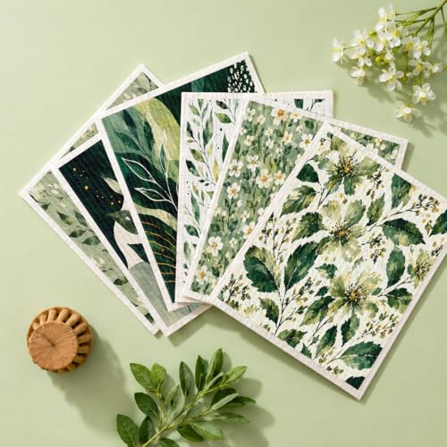 Shwing Swedish Dishcloths for Kitchen 6 Pack Green Botanical Leaf Floral Pattern Reusable Paper Towels Kitchen Towels Dish Cloths for Washing Dishes Washable Quick Drying Absorbent Cleaning Cloths - color: Green Botanical Leaf