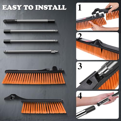 24" Push Broom Outdoor, Heavy Duty Garden Brush Broom with 58" Long Handle - color: Push Broom Orange