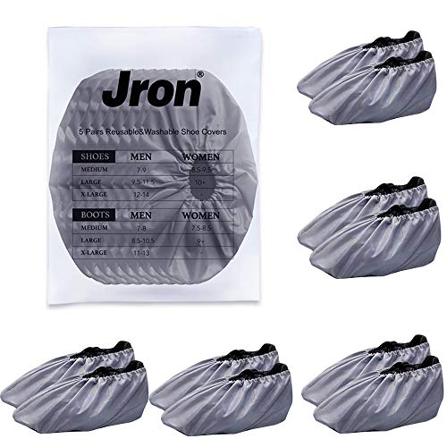 Jron 5 Pairs Premium Reusable Washable Shoe Cover Boot Covers for Contractors (5 Pairs | 9.5-11 For Shoes/US 8.5-10.5 For Boots, Grey) - color: Grey, size: 5 Pairs | 9.5-11 For Shoes / US 8.5-10.5 For Boots