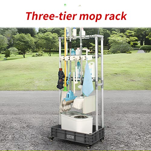 Storage Shelf Broom mop Holder Hold Your Cleaning Supplies Janitorial cart Steel Organizer Wire Rack