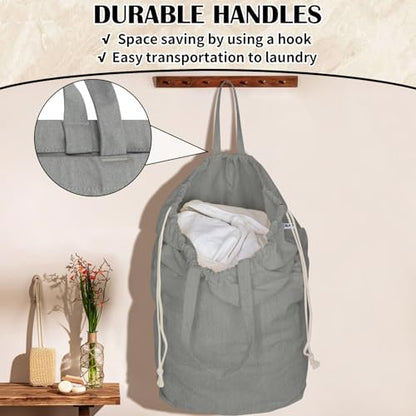 Canvas Laundry Bag with Handles & Square Base, Gray, 13.8"Wx13.8"Dx27.6"H - color: Gray | Square Base, size: 13.8"Wx13.8"Depthx27.6"H