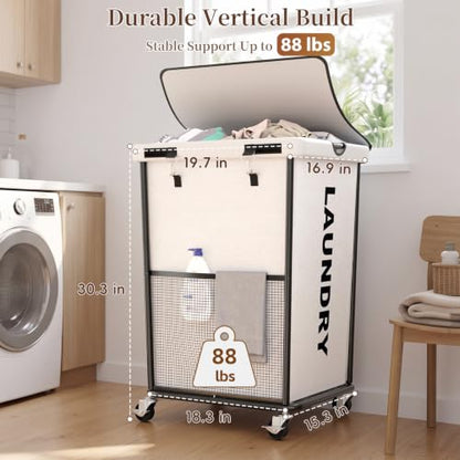 Laundry Hamper with Wheels and Lid, 150L Large Rolling Laundry Basket White - color: White, size: 150L