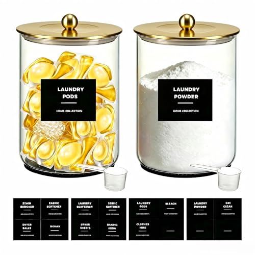 Glass Jars for Laundry Room Organization, Laundry Pods Container-Gold - color: Gold