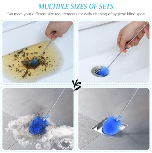Flexible Long Drain Brush Set, with Double Ended and Stainless Steel Tube Cleaning Brushes Stainless Steel Long Tube Cleaning Brushes for Kitchen, Sink, Drain Pipe and Long Pipe Cleaning