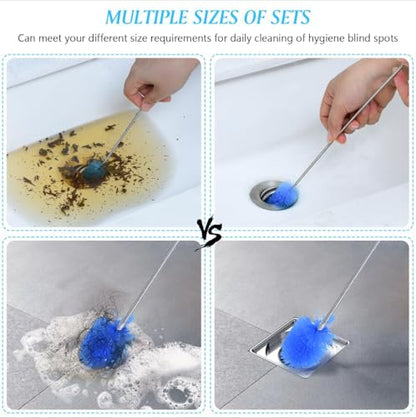 Flexible Long Drain Brush Set, with Double Ended and Stainless Steel Tube Cleaning Brushes Stainless Steel Long Tube Cleaning Brushes for Kitchen, Sink, Drain Pipe and Long Pipe Cleaning